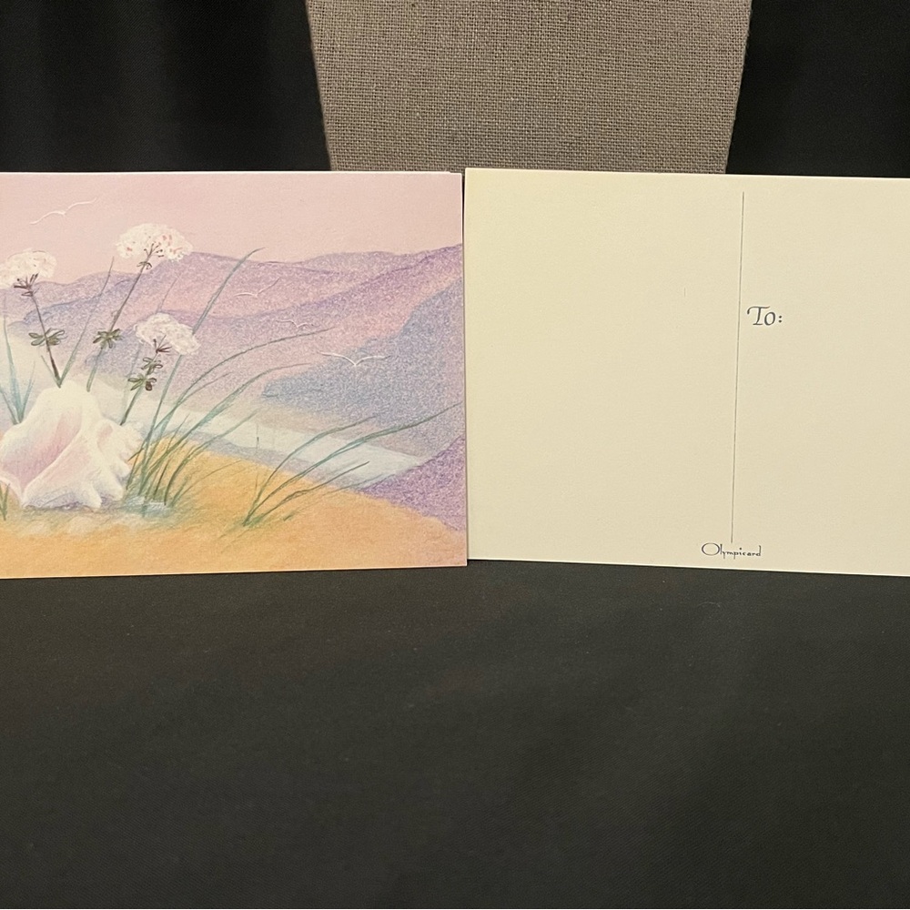 Set of 8 Floral Pastel Seashell Greeting Cards - Pink and Lavender